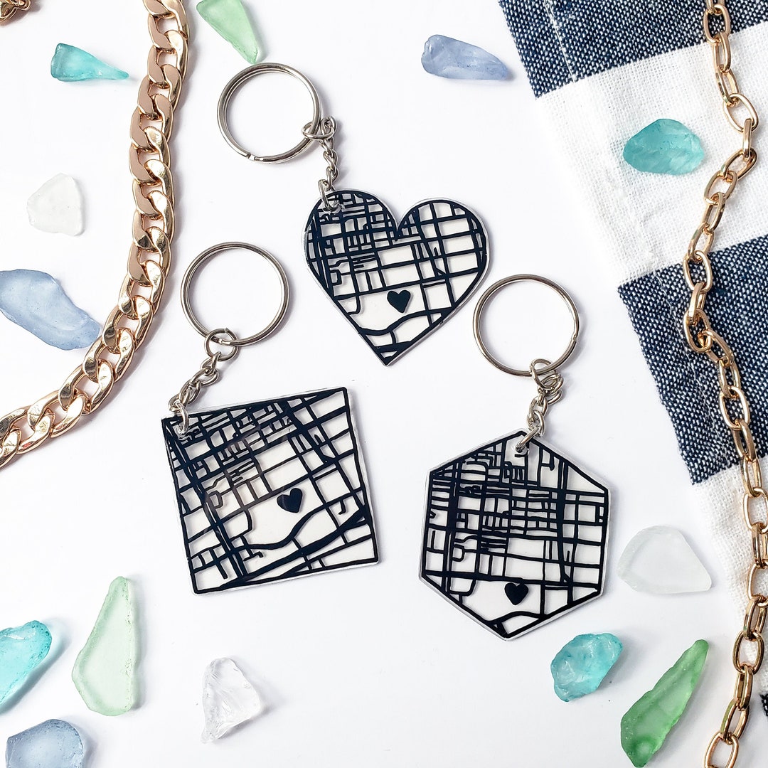 Custom Map Keychain Personalized Map Gift Where We Met Etsy