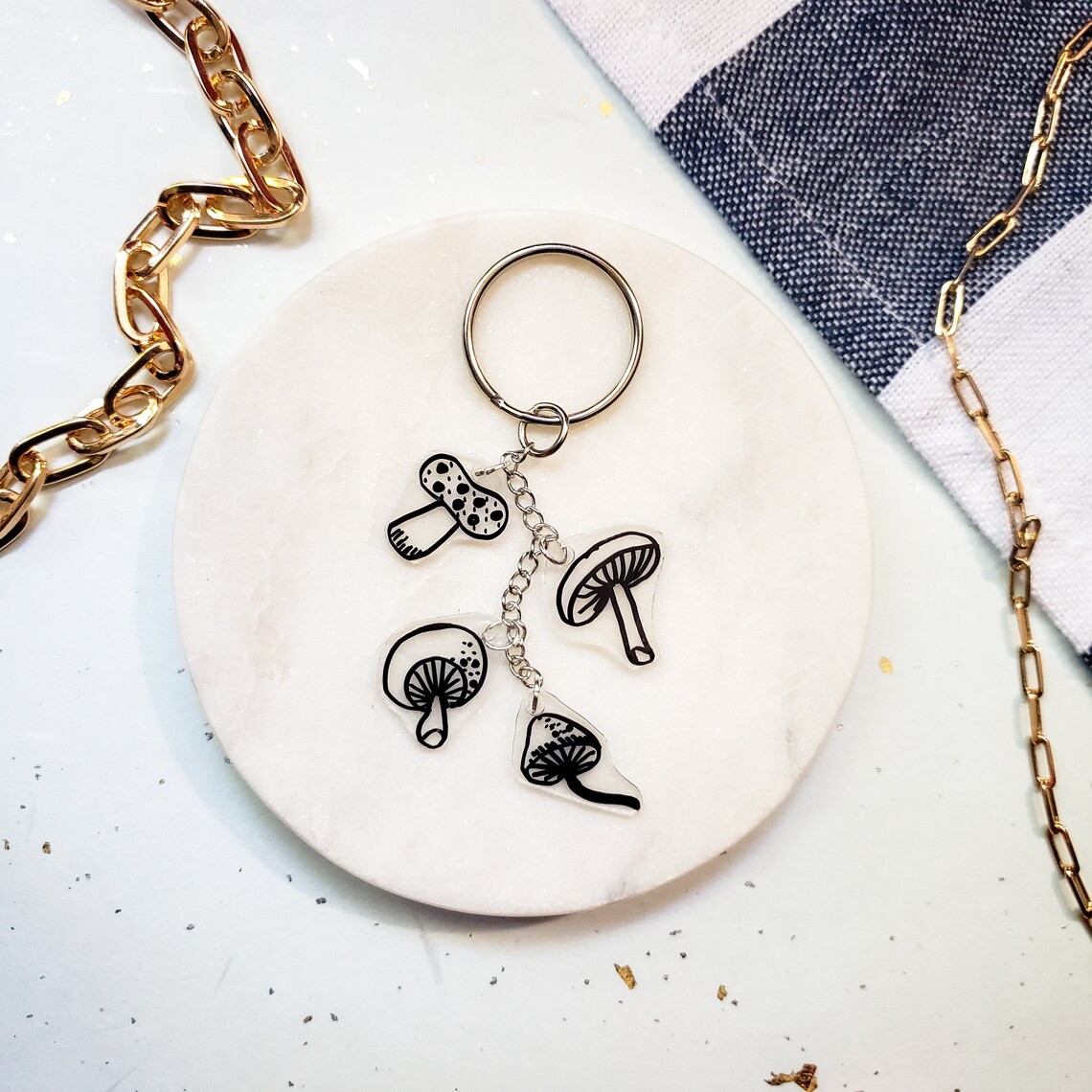 Mushroom Themed Charm Keychain Keyring Nature Art Mushroom Etsy