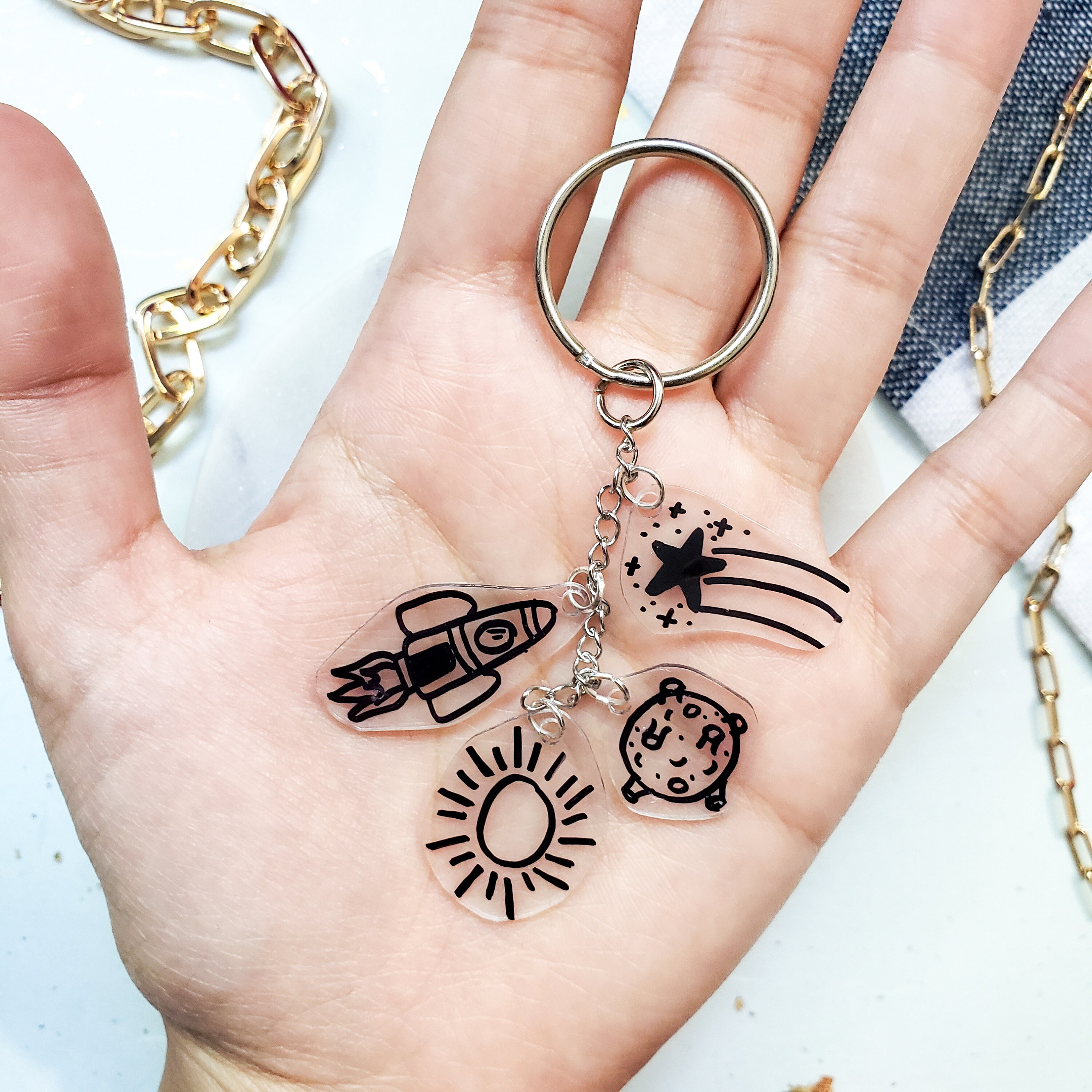 Astronomy Themed Charm Keychain Science Gift Keyring Space Etsy