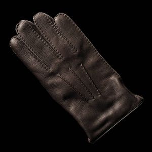 DEER SKIN Winter Leather Gloves with Cashmere Lining for Men&#39;s Dark Brown  Black