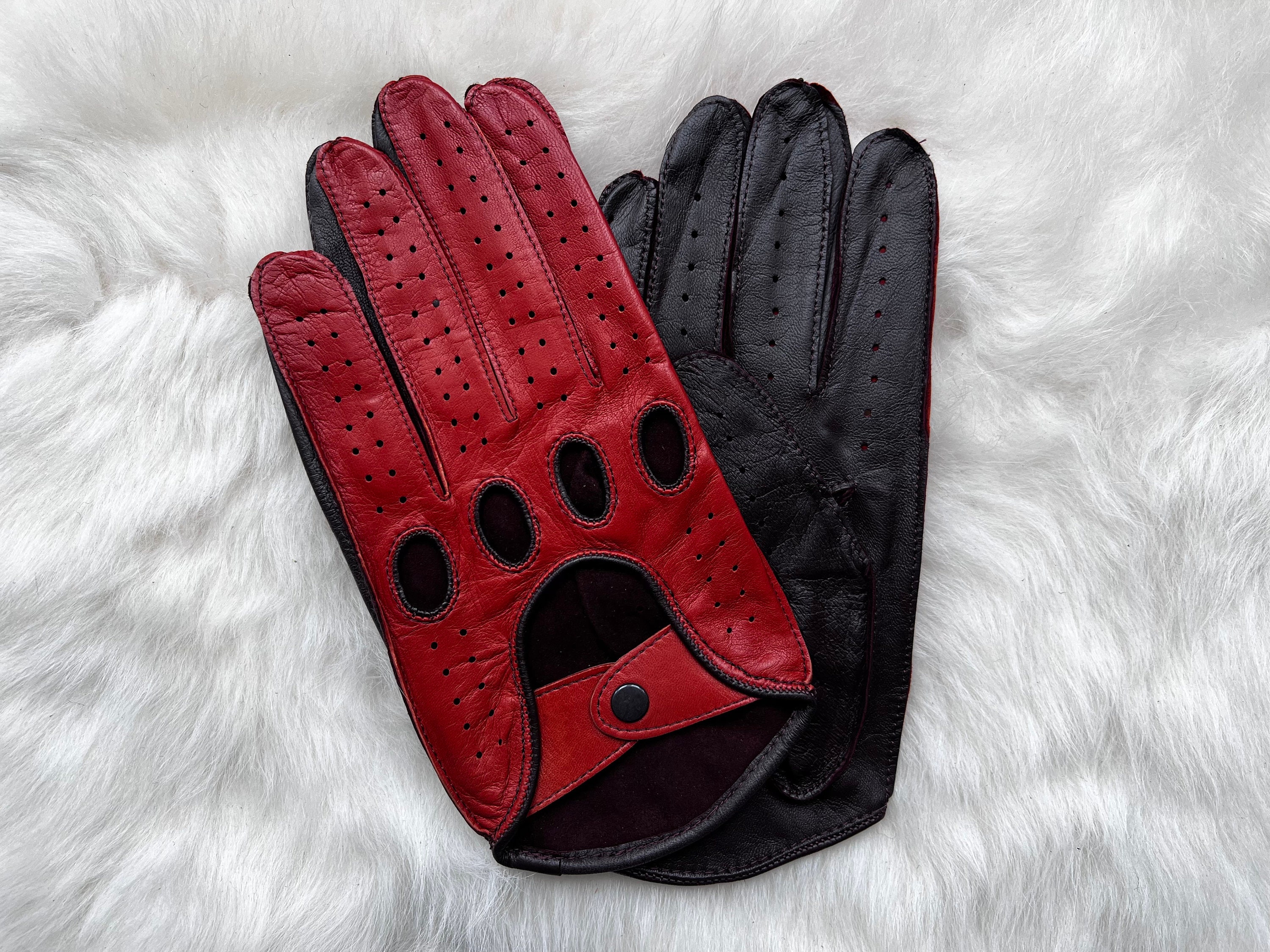 Autofahrer Lederhandschuhe Herren Schwarz mit Rote Nähen Auto Handschuhe