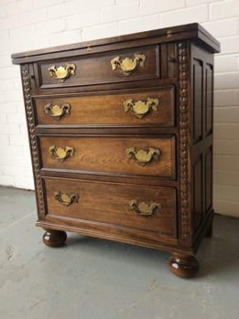 Unusual Solid Oak Chest Of Drawers Writing Desk C1930 Etsy