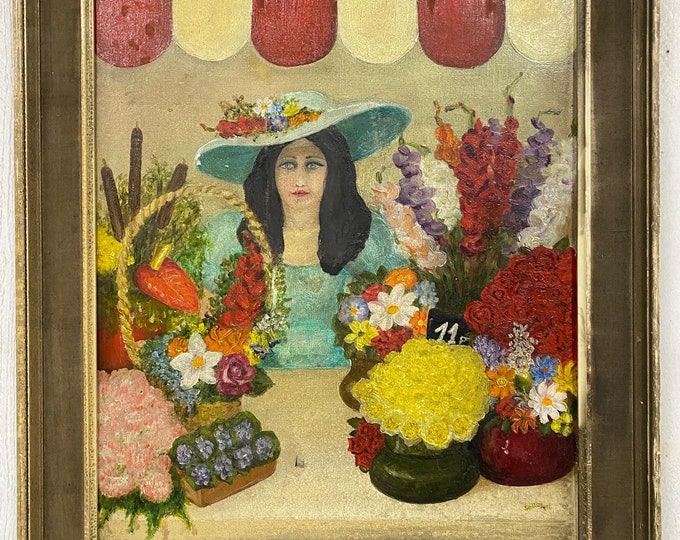 Flower Seller Oil on Board Art