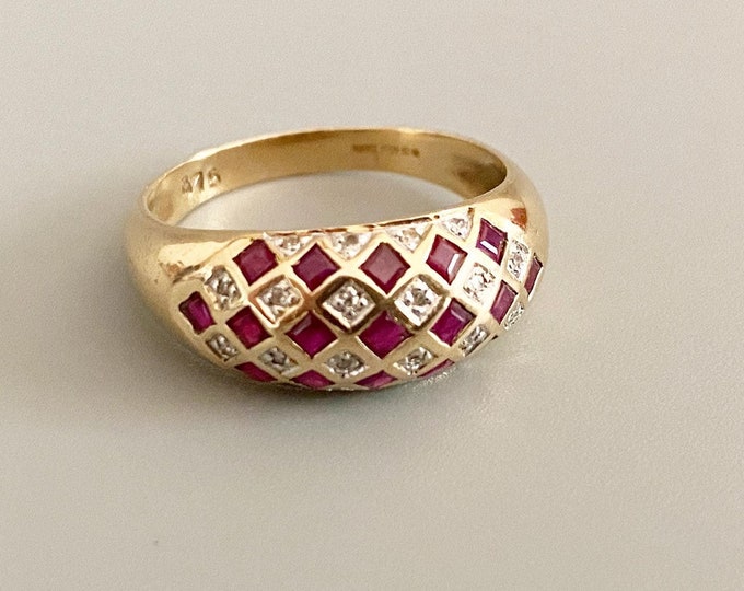 9ct Gold Ruby and Diamond Ring Size P