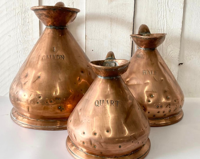 Victorian Set of 3 Copper Flagons