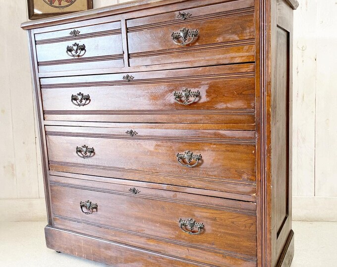 Victorian Ash Large Chest of Drawers with Key