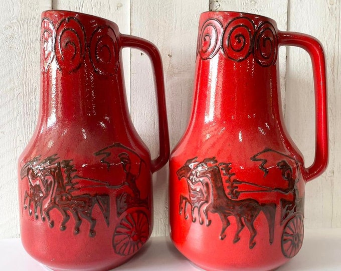 Pair of Large Matching West German Mid Century Vases Jugs