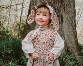 Linen Dress Set: Liberty Print Pinny & Bunny Bonnet (Size 2-3 Years)
