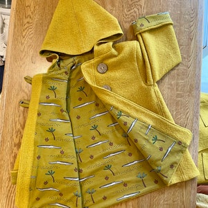 Custom Kids Animal Wool Coat | 100% British Wool with Crocodile Print Cotton Jersey Lining | Handmade Coat for Ages 2-3 years.