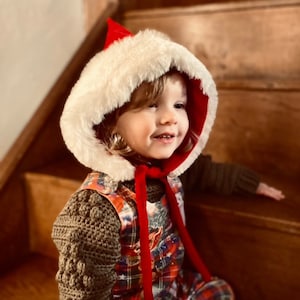 Luxury Santa Hat, Santa outfit, Christmas Pixie Hat, red cotton velvet luxury faux fur trim + cotton flannel lining baby, child+Adult sizes