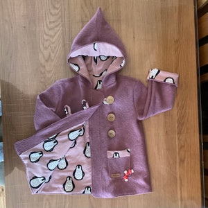 Handmade Child’s Penguin Coat | 100% Wool Pixie Hooded Coat | Fox Print Cotton Jersey Lining | Ages 3-4.5 Years | One-of-a-Kind Winter Coat