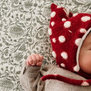 Mushroom hat, wool Pixie hat, toadstool hat, Red Pointy winter hat, whimsical mushroom, cotton fleece lining. Now in newborn to Adult sizes!