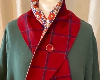 Harris Tweed Neck Warmer Red Wool Snood Liberty Lawn Lined Scarf
