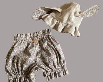 Liberty Betsy fig bloomers, baby bloomers, matching bonnet available, baby sunhat, cloth nappy cover, flower bonnet, 0-24 months