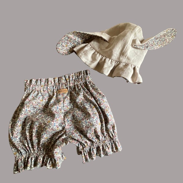 Liberty Betsy fig bloomers, baby bloomers, matching bonnet available, baby sunhat, cloth nappy cover, flower bonnet, 0-24 months