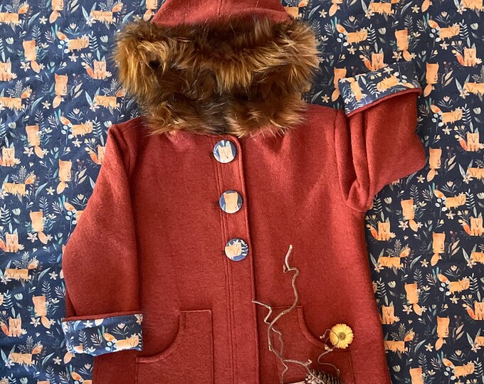 Wool Coat, Limited Edition Fox Design, 100 British Wool, Fox Cotton