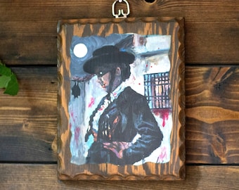 Spooky Vampire Thrifted Art Painting // Unique Hand-Painted Altered Antique Gallery Wall Artwork