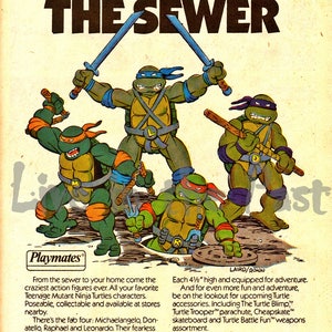 Impresión de póster publicitario de las figuras de acción de las Tortugas Ninja Adolescentes de los años 80
