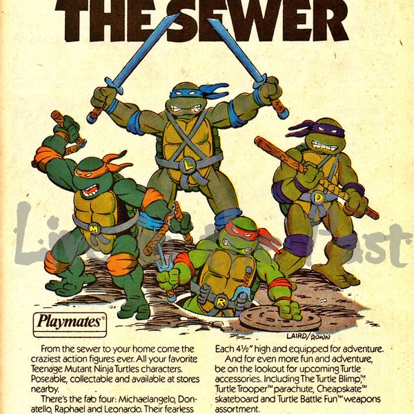 80's advertisement for Teenage Muntant Ninja Turtles action figures poster print