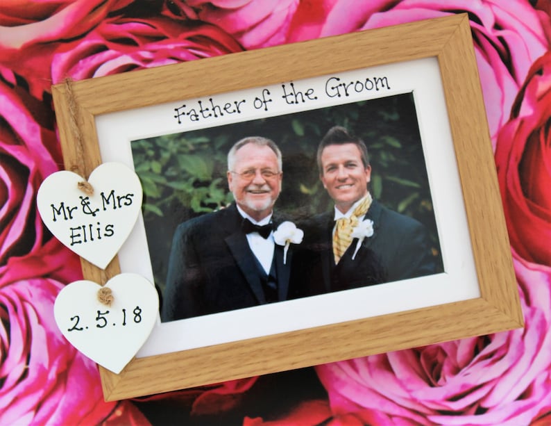 Wedding Gift Present Photo Frame Mother Father Of The Groom Bride Personalised Oak Grey Black Hearts Hand Painted Handmade