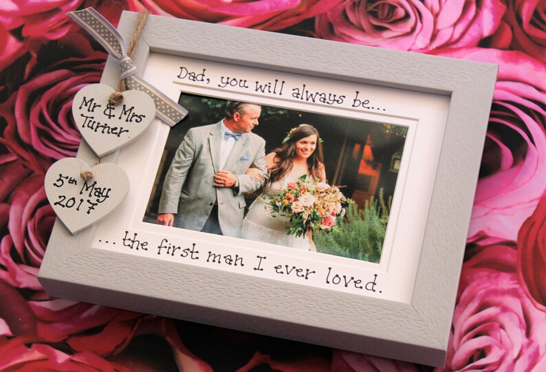 Wedding Gift Present Photo Frame Mother Father Of The Groom Bride Personalised Custom Handmade Grey Vintage Birthday Dad Mum Valentines