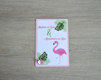 Faire part / invitation thème flamant rose