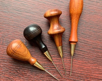 France Style Round style Rosewood Sandalwood handle Leather Sewing Awl Stitching awl leather craft tools