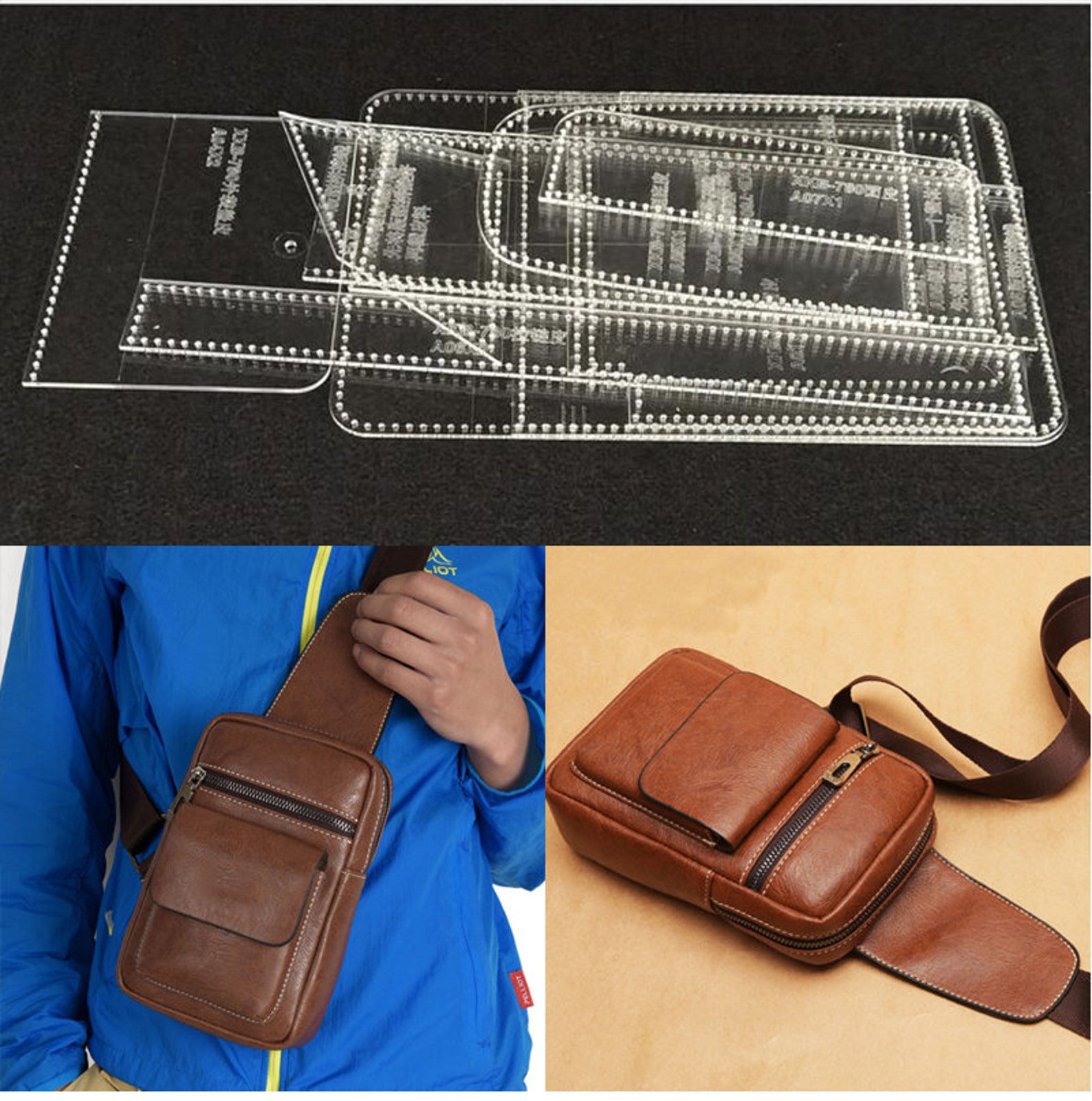 Men Crossbody bag Shoulder Bags Acrylic Template Leather Etsy