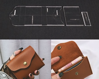 Leathercraft Coin Purse Mini bag Short Wallet Purse Acrylic Template Pattern stencil Leather