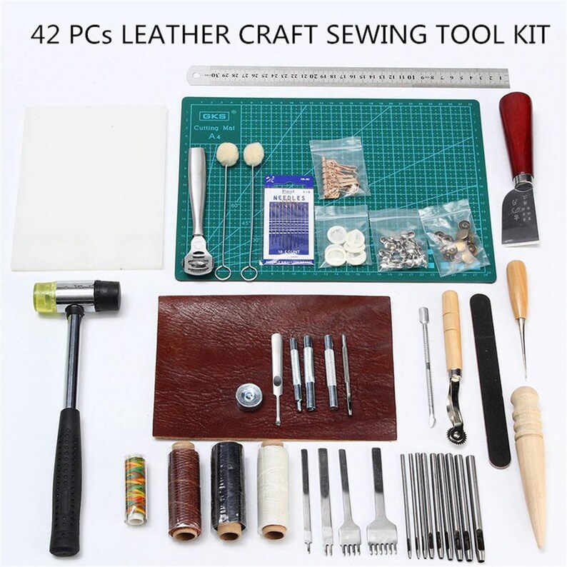 42pcs Leather Craft Punch Tools Kit Sewing Stitching Groover Etsy