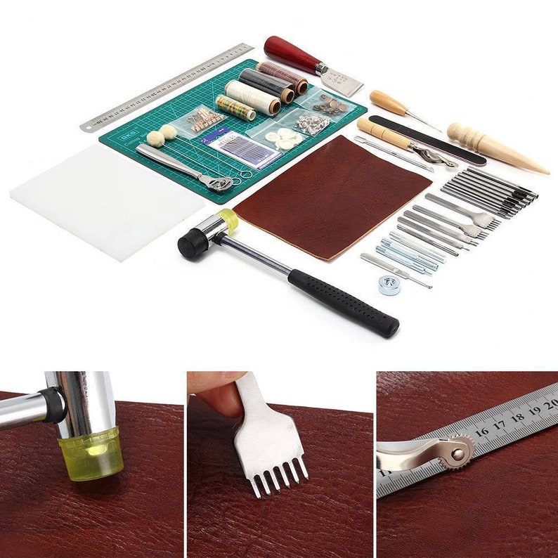 42pcs Leather Craft Punch Tools Kit Sewing Stitching Groover Etsy