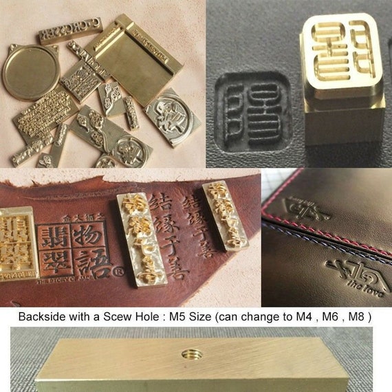 Custom made Brass LOGO Leather Stamp Steel Handle Wood cake Heat Embosser Sealing hammer press embossing wax sealing