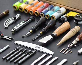 Professional / Basic Tools for Leather Craft Sewing DIY Hand Stitching with Groover Awl Edge Creaser Mat Tools for Leather Working