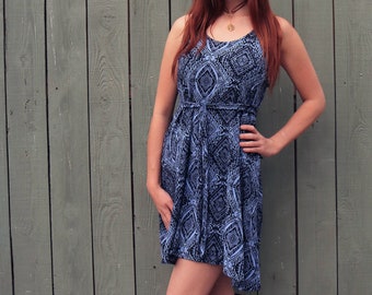 Blue Avery Dress - Fall Dress - Women's Woven Dress - Bohemian Dress - Casual Women's Dress - Matching Cloth Belt