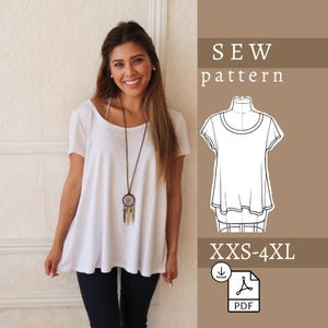 Molde para Túnica Oversized, Camiseta Feminina Confortável, Molde Fácil para Costura, Camiseta Túnica Boho, Tutorial de Costura em PDF, DOWNLOAD INSTANTÂNEO