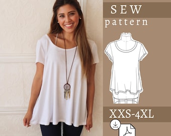Oversized Tunic Shirt Pattern  Comfy Womens Tee  Easy Sewing Pattern  Boho Tunic Tee  PDF Sewing Tutorial  INSTANT DOWNLOAD