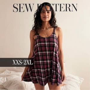 Patrón de camisa de dormir, pijama de dama de honor, patrón de costura de camisón, ropa de dormir sin mangas, patrón de costura en PDF, DESCARGA INSTANTÁNEA