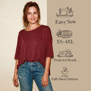 Gemakkelijk Beginner Naaipatroon Oversized Top Slaap Shirt Vrouw Pyjamashirt Korte Mouw Tuniek Digitale Pdf Naaipatronen casual kleding