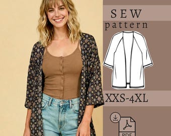 Open Kimono Pattern  Cardigan Sewing Pattern  Easy Sewing Tutorial  Duster Jacket Pattern  PDF Sewing Pattern  INSTANT DOWNLOAD
