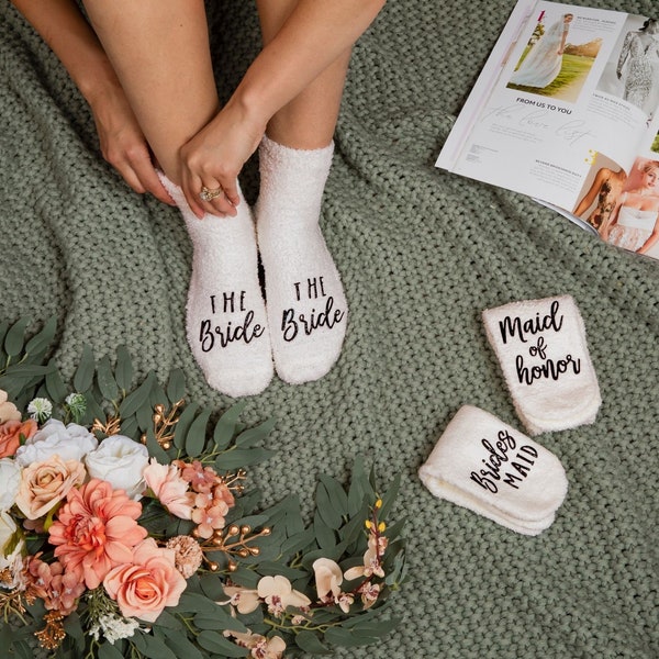 Fuzzy sock- Bridal Party Socks - Bridesmaid Gifts - Wedding Socks - Bridesmaid Proposal - Maid of Honor Socks - Bachelorette Party