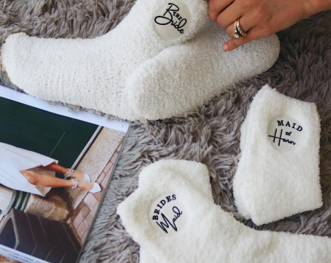 Bridal party gift fuzzy Bridal Party Socks bridesmaid socks Wedding Party Socks Bridesmaid Gift Maid of Honor gift Bride to Be