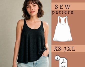 Racerback Tank Top Pattern Women Sewing Pdf Summer Outfit Download Digital Instructions Beginner Garment Sleeveless Top Relaxed Fit Shirt