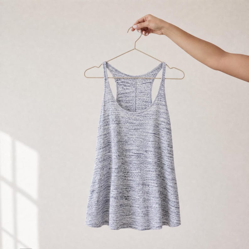 Beginner Sewing Tutorial PDF Pattern Women Tank Top Racerback Style Sleeveless Design Scoop Neck Relaxed Fit Shirt Digital Download Instructions Easy Garment Construction XS To 3XL Size Range Casual Summer Top Pattern Instant Access DIY