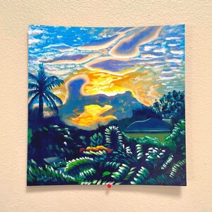 Puerta del Cielo (acrílico sobre cartón de 12 x 12 pulgadas) naturaleza paisaje atardecer pintura nubes árboles arte original *único en su tipo*