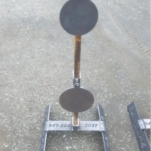 Steel Gong Target Stand (Bolt Base) W/ 2 New Adjustable Height Hangers & Targets
