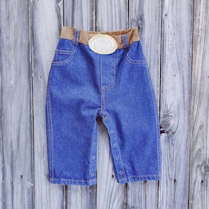 Western Cowboy Cowgirl Denim Jeans With Soft Belt Buckle for Baby, Toddler, Unisex