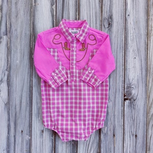 Girl&#39;s Western Cowgirl Pink Plaid Bodysuit - Baby, Toddler