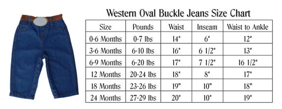 Western Jeans Size Chart