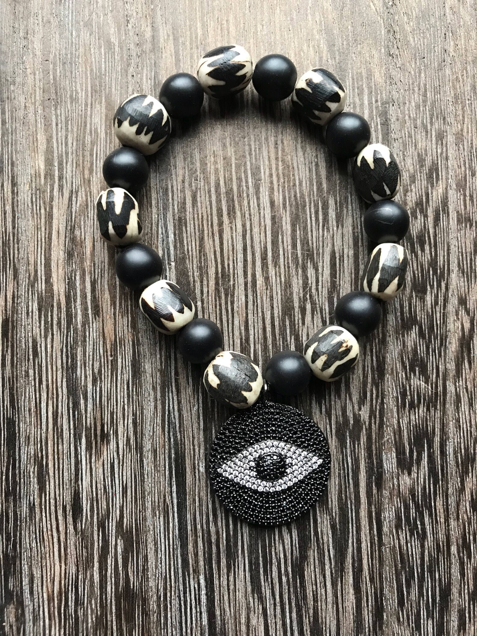 Single Stackable Third Eye Bracelet Black Matte Onyx and Etsy