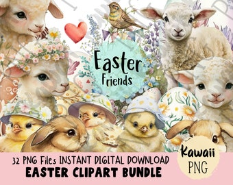 Easter Friends Watercolor clipart Bunny PNG Cute Baby Shower graphics Easter Egg Art For Commercial Use